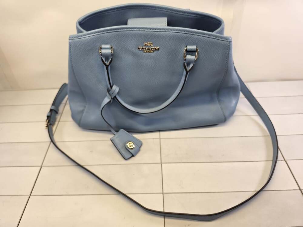 Coach Light Blue Pebbled Satchel Top Handle Bag with Zipper & Detachable Strap